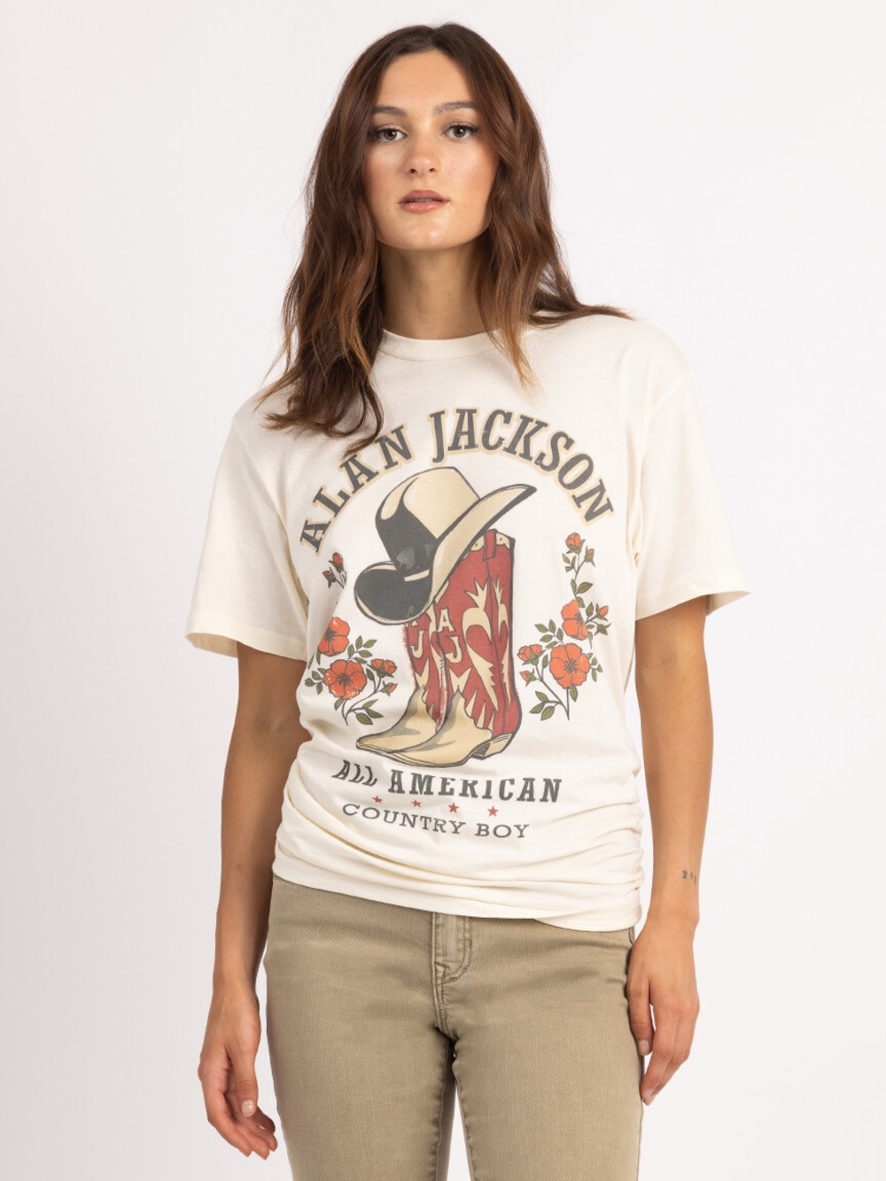 Alan Jackson Cream Graphic Short Sleeve Tee - All American Boot Design L